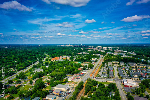 Aerial shot of Greensboro in North Carolina on the horizon from the West photo