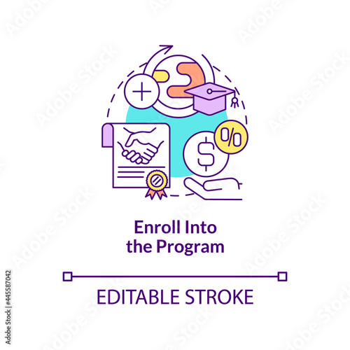 Enroll into internship program concept icon. Intern procedure abstract idea thin line illustration. Registration in study course at college. Vector isolated outline color drawing. Editable stroke