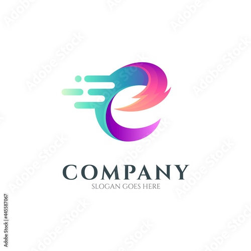Initial letter e and thunder logo concept with fast motion effect shape