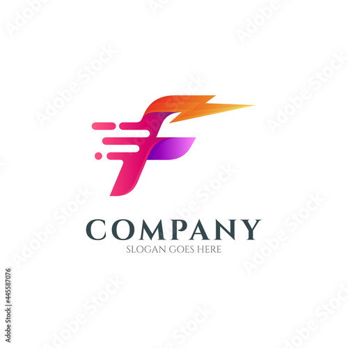 Letter F and thunder logo concept with fast motion effect shape