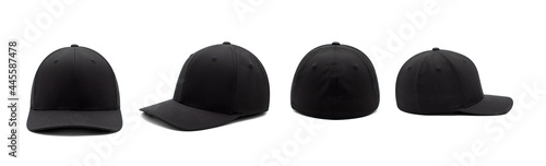 Leinwand Poster Black stretch fit baseball cap product array isolated on a white infinity cove b