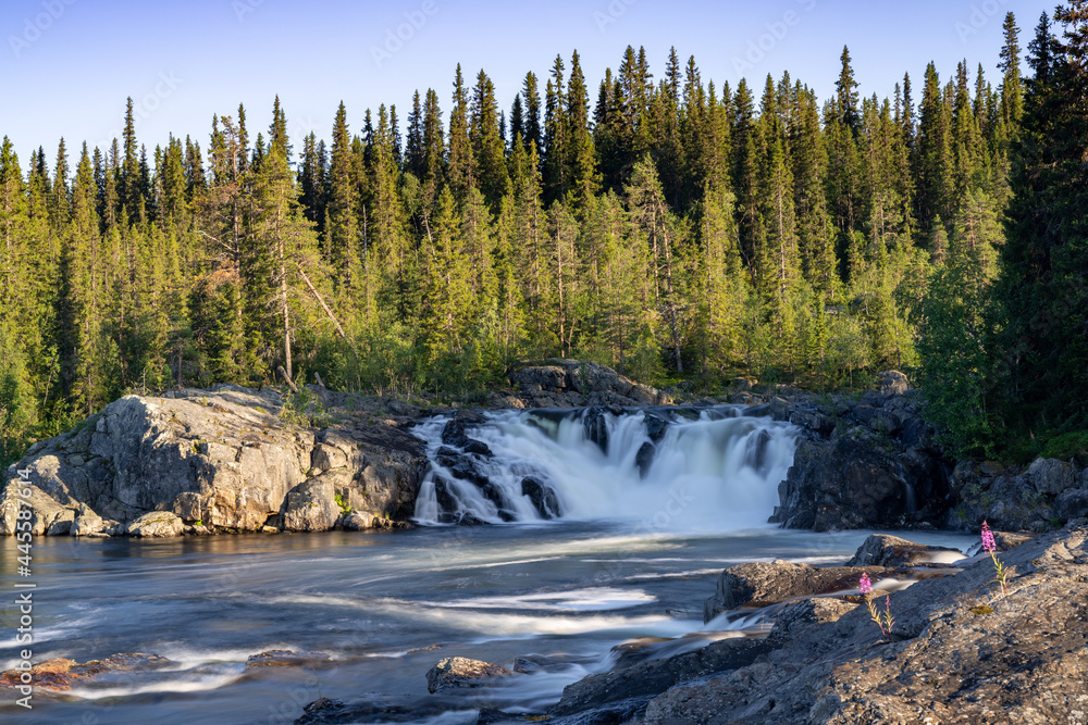view of the Litsjoforsen waterfall in northern Sweden view of the Litsjoforsen waterfall in northern Sweden