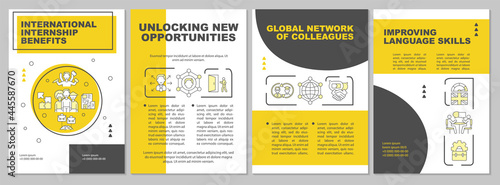 International internship benefits brochure template. Global network. Flyer, booklet, leaflet print, cover design with linear icons. Vector layouts for presentation, annual reports, advertisement pages