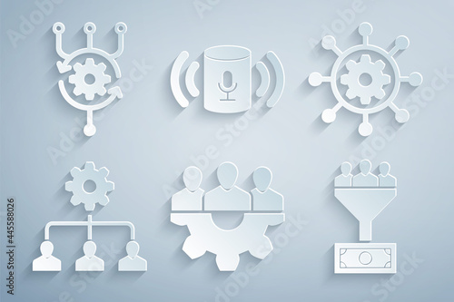 Set Project team base, management, Lead, , Voice assistant and Algorithm icon. Vector