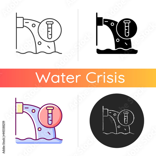 Water pollution control icon. Urban runoff management. Underground water contamination. Reduce sewage waste release. Remove pollutants. Linear black and RGB color styles. Isolated vector illustrations photo