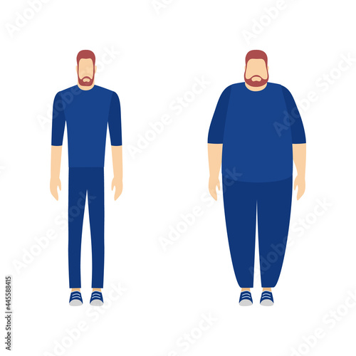 Skinny an overweight people concept. View before and after diet and sport.