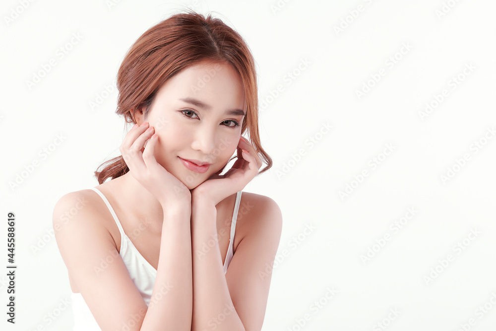 Beautiful young asian woman with clean fresh skin on white background, Face care, Facial treatment, Cosmetology, beauty and spa, Asian women portrait. Beautiful young asian woman with clean fresh skin on white background, Face care, Facial treatment, Cosmetology, beauty and spa, Asian women portrait.