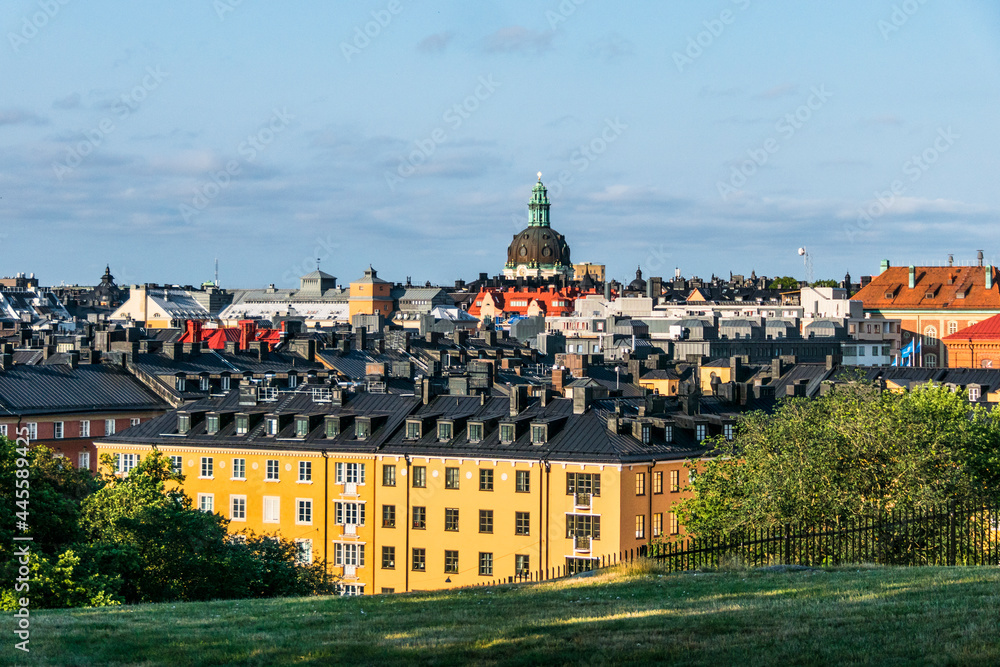 Stockholm, Sweden A view towards the Gustaf Vasa Church from the Vanadislunden park.