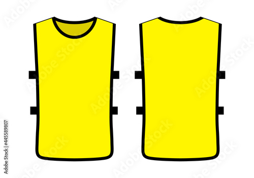 Yellow Soccer Football Training Vest Template On White Background.Front and Back Views.