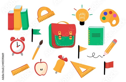 A set of flat icons on the theme of school and education. Vector illustration.