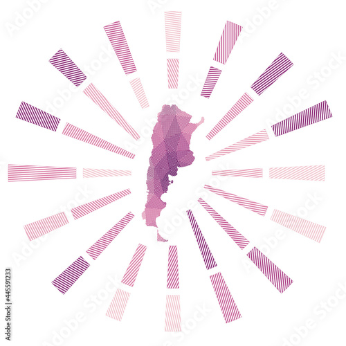 Argentina map in a sunburst. Low poly vector illustration.