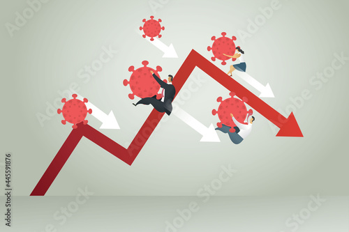 Businessman and Businesswoman falling off graph form COVID-19 Coronavirus
