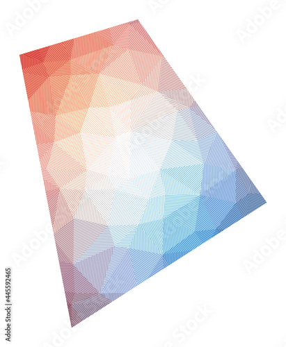 Map of Rhode Island. Low poly illustration of the US state. Geometric design with stripes. Technology, internet, network concept. Vector illustration.