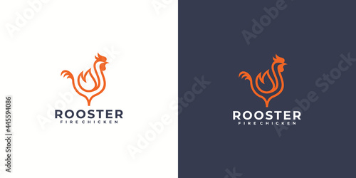 rustic fire chicken logo, hen flame hot symbol vector icon illustration,