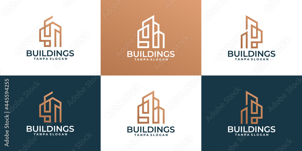 Naklejka premium Set of modern creative building, real estate, architect logo