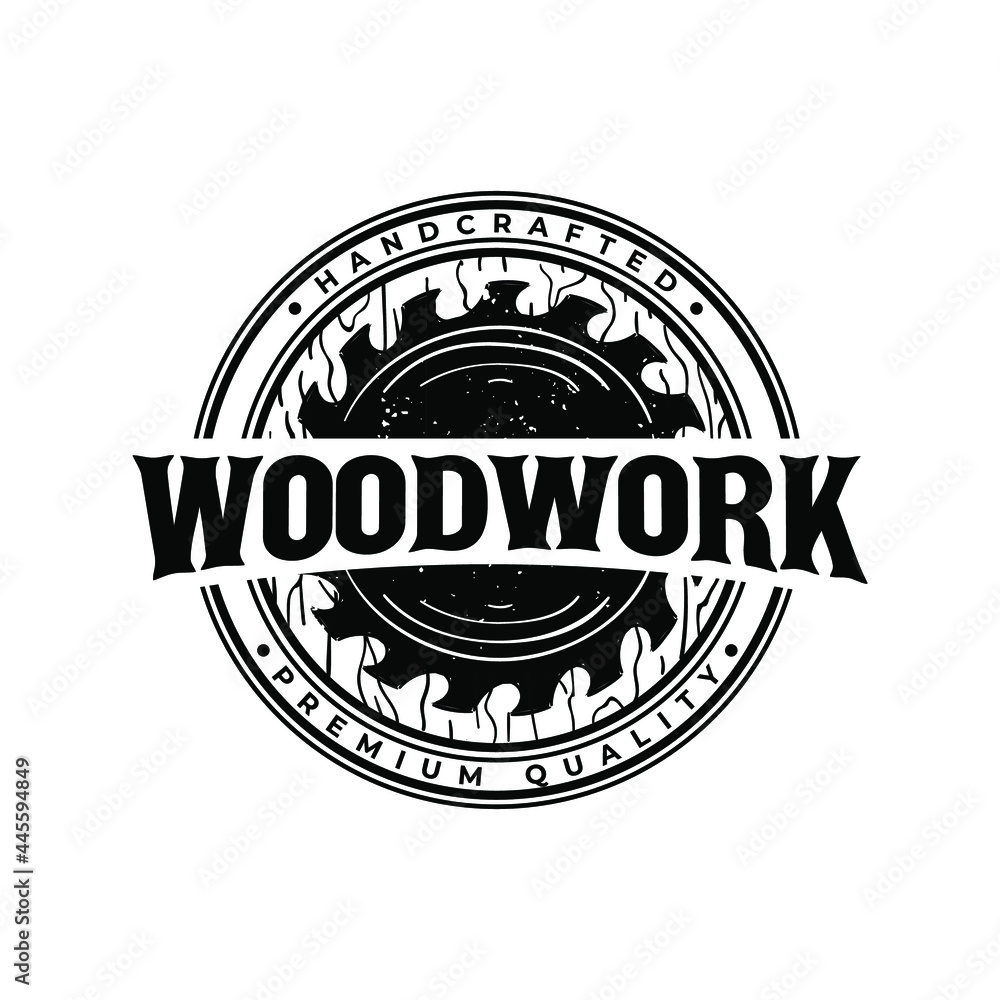Vintage Woodworking Carpentry Circular Saw Blade With Texture Wooden Logo Vector Illustration Template Icon Design