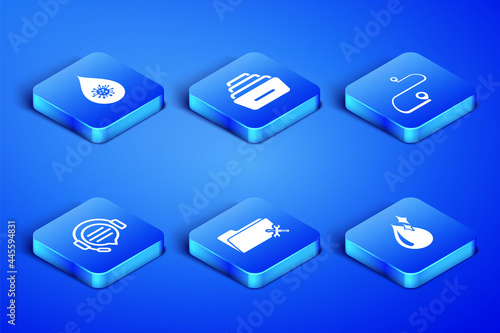 Set Clean water drop, Dirty, Folder service, Headphones with speech bubble chat, Drawer documents and Route location icon. Vector