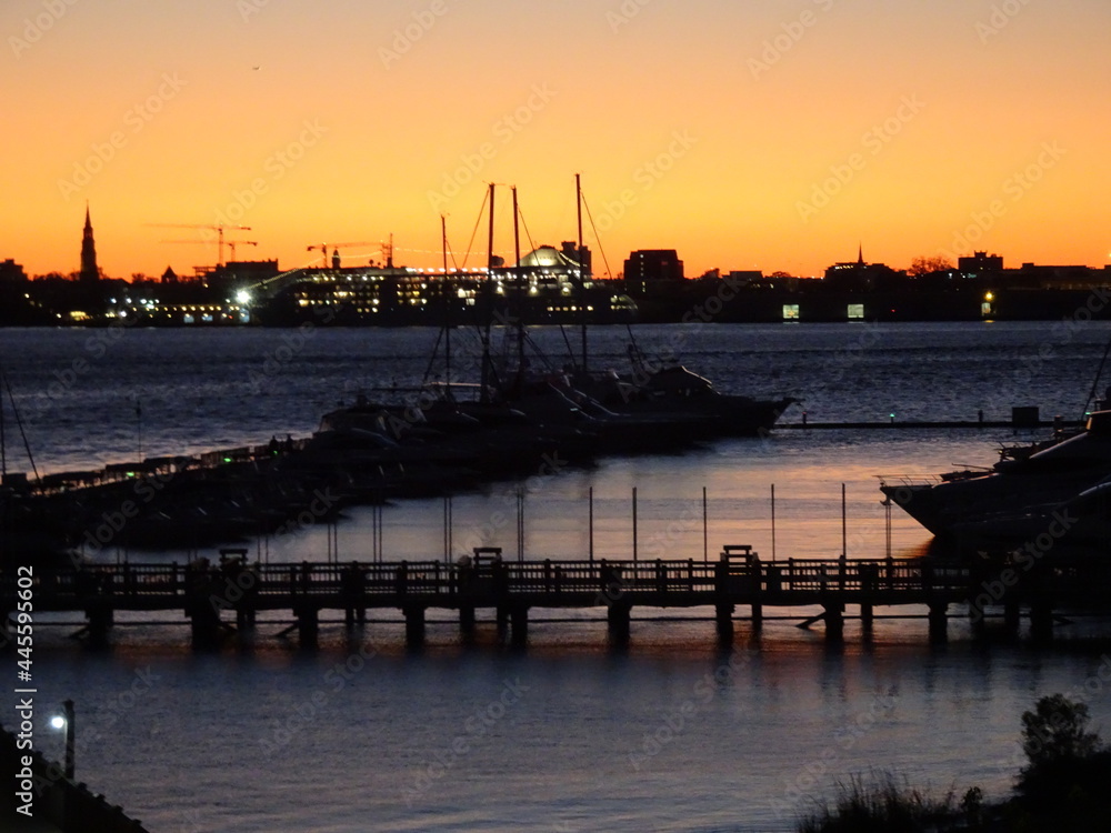 Charleston waterfront at sunset