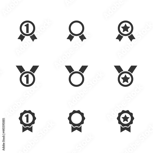Award, medal with star, number 1, one vector icon set