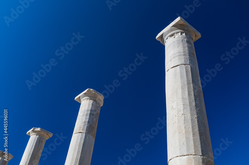 Ancient greek columns on Delos Island in Greece photo