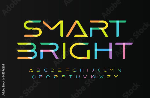 Multi colored bright font alphabet letters. Kids type for digital festive logo, children IT event headline, smart education, technological and art school and preschool. Fun computer typography