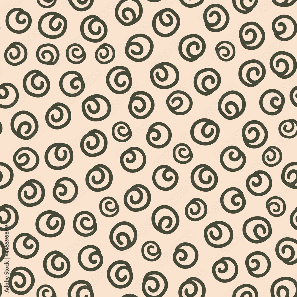 Doodled scribbled abstract dots seamless repeat pattern. Random placed, irregular vector dots all over surface print on beige background.