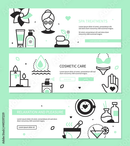 Cosmetician - three banners in lines design style