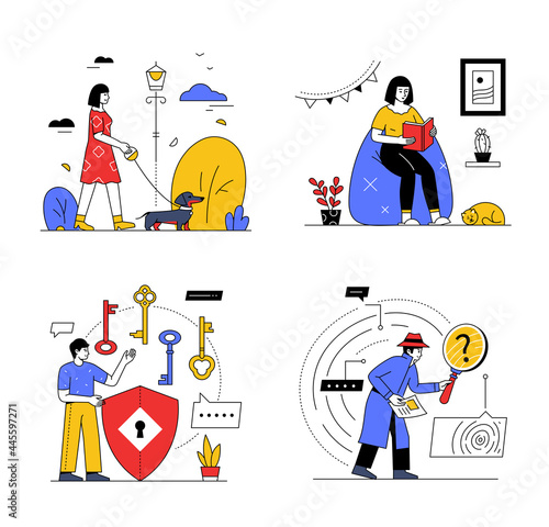 Daily activities - set of colorful flat design style illustration