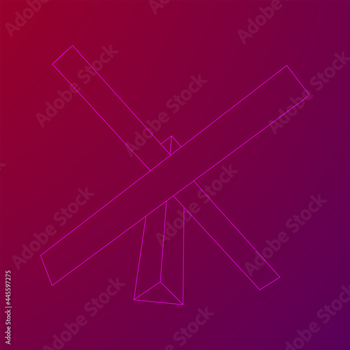 Hedgehog antitank defence. Wireframe low poly mesh vector illustration.