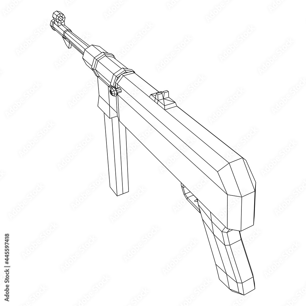 Obraz premium Submachine gun german MP 40 world war 2 firearms pistol. Wireframe low poly mesh vector illustration.