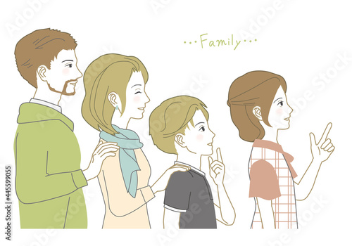 Western family, profile of four people