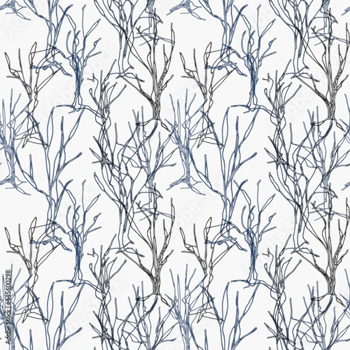 Seamless pattern. Silhouettes of trees on a light background.