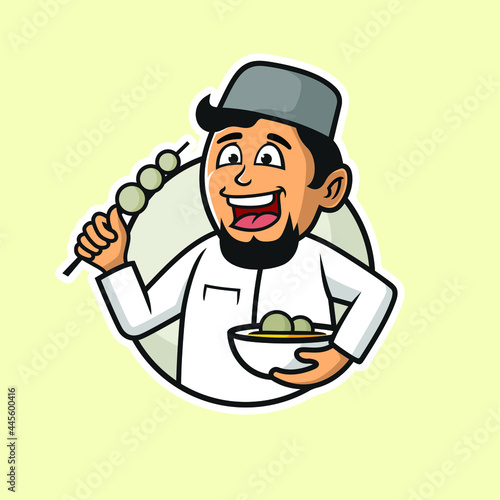 Meatball bakso chef.  Character and mascot logo template vector illustration. Muslim Food icon. photo