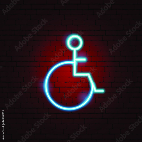 Disabled Neon Sign. Vector Illustration of Disability Promotion.