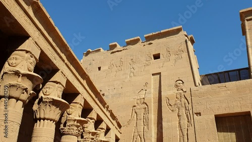 Philae temple Aswan Egypt entrance and hathor columns photo