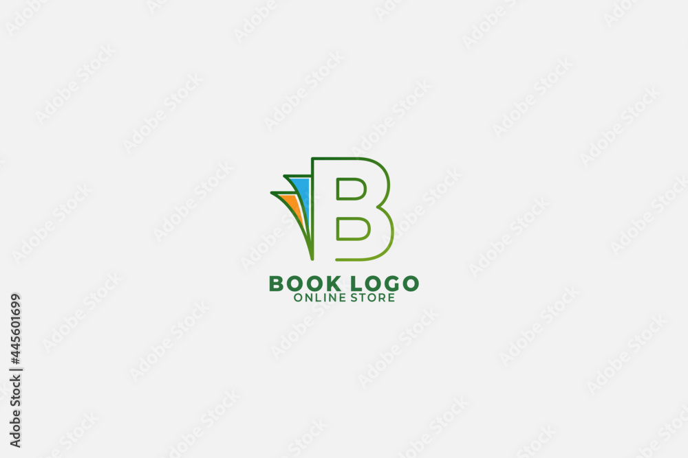 Initial letter B with open book for bookstore, book company, publisher, encyclopedia, library, education logo concept Initial letter B with open book for bookstore, book company, publisher, encyclopedia, library, education logo concept