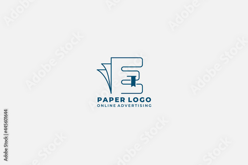Initial letter E with open book for bookstore, book company, publisher, encyclopedia, library, education logo concept