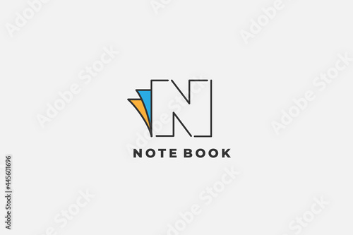 Initial letter N with open book for bookstore, book company, publisher, encyclopedia, library, education logo concept