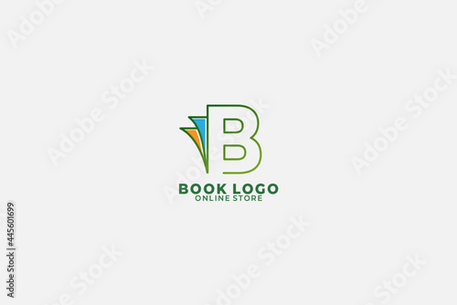 Initial letter B with open book for bookstore, book company, publisher, encyclopedia, library, education logo concept
