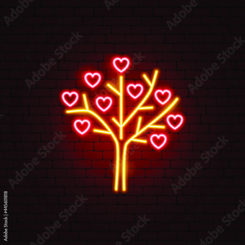 Tree Heart Neon Sign. Vector Illustration of Donation Promotion.