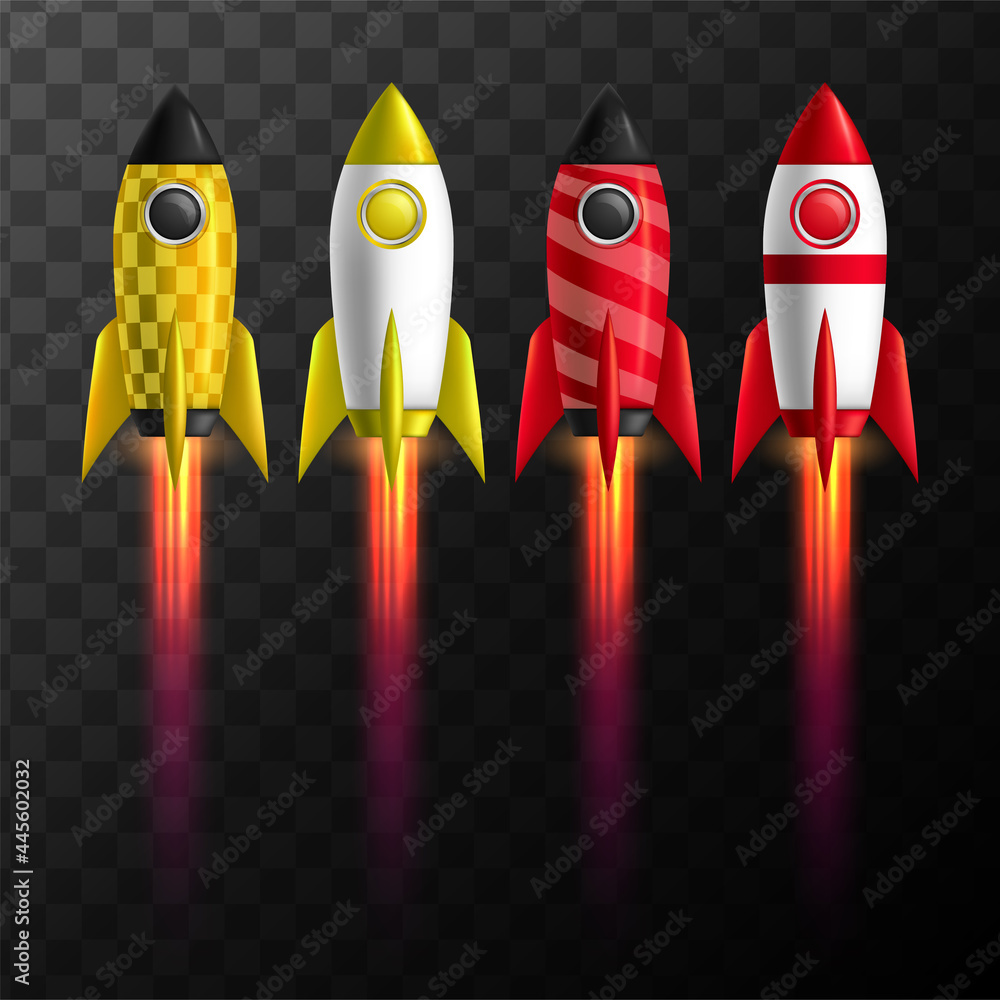 Vector illustration of realistic 3D rocket space ship launch isolated on transparent Vector illustration of realistic 3D rocket space ship launch isolated on transparent