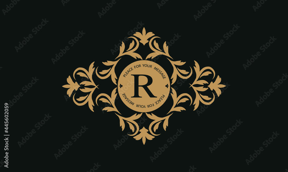 Elegant floral logo design template for one or two letters such as letter R. Calligraphic exquisite ornament. Business sign, monogram identity for restaurant, boutique, hotel, heraldic, jewelry.