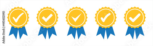 Set of blue profile verification icons. Badges of warranty, approval, accept and quality.