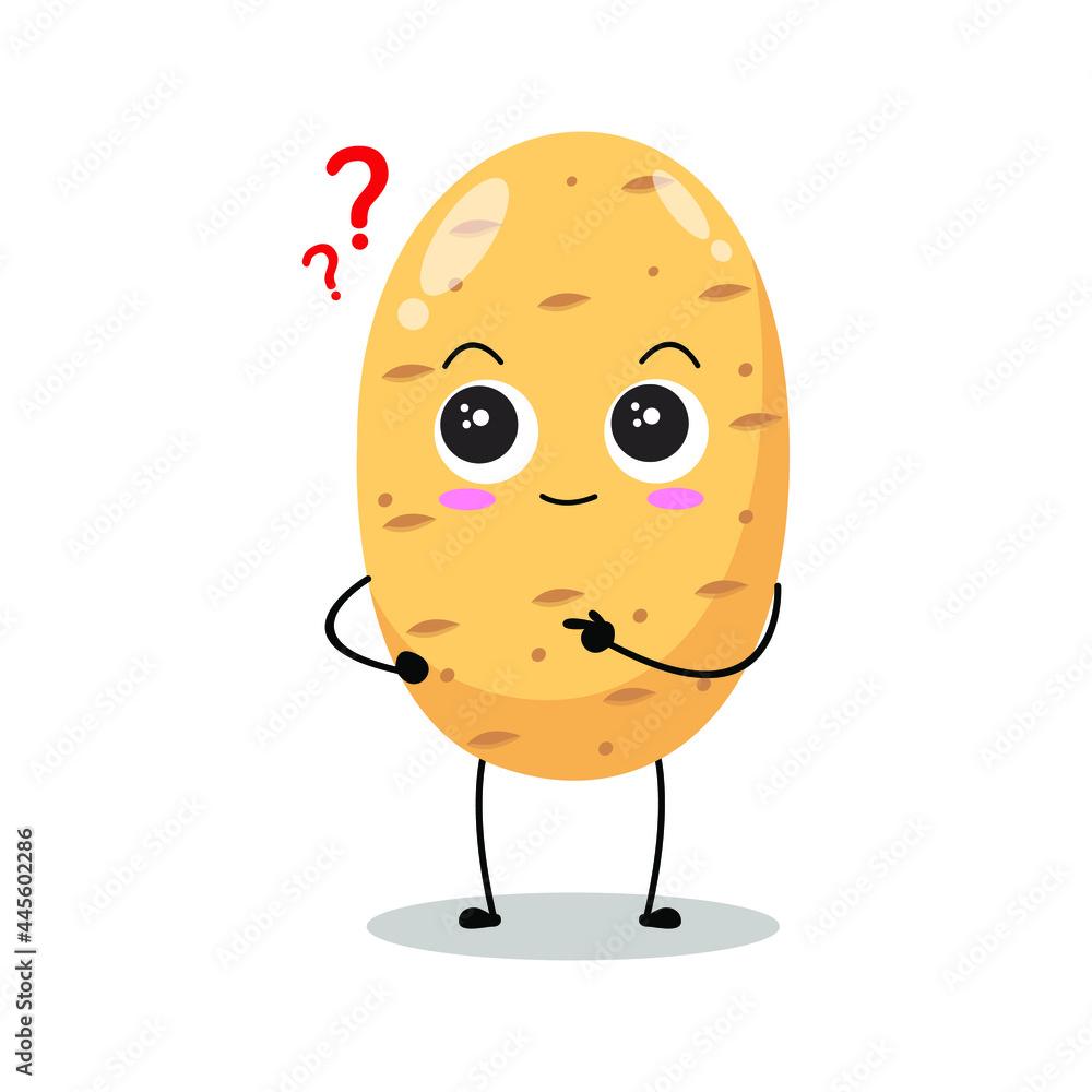 Vector illustration of potato character with cute expression, curious, funny, potato isolated on white background, simple minimal style, vegetable for mascot collection, emoticon, kawaii Vector illustration of potato character with cute expression, curious, funny, potato isolated on white background, simple minimal style, vegetable for mascot collection, emoticon, kawaii