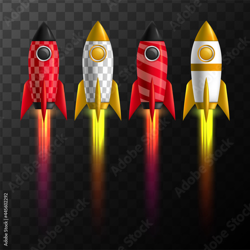 Vector illustration of realistic 3D rocket space ship launch isolated on transparent