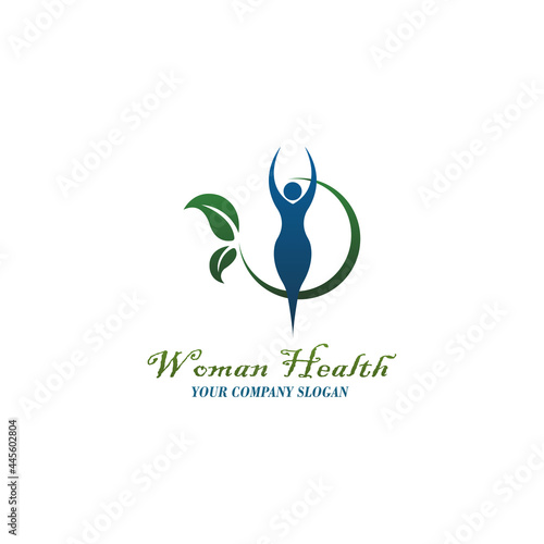 simple health leaf woman design logo template