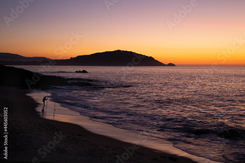 Vista de las Islas Cíes desde la playa de Os Muiños de Fortiñón en Saians, Vigo. photo