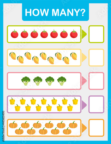 Math mini game, count the numbers, for kindergarten