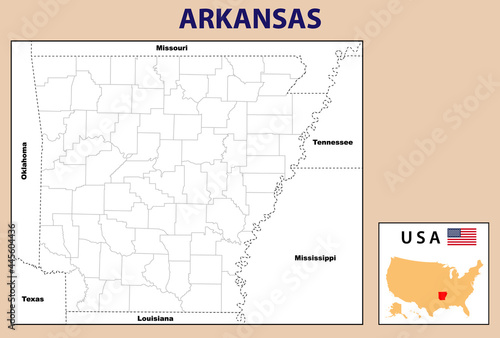 Arkansas map. Arkansas District map in Outline. Vector map design