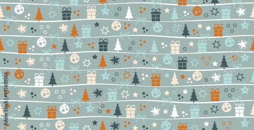 Photos Weihnachten Geschenkpapier nahtloses Muster mit weihnachtlichen Symbolen, orange